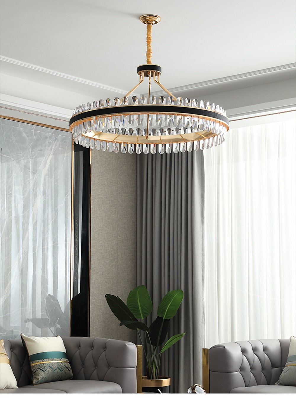 LED Postmodern Round Oval Crystal Chandelier Lighting Lustre Suspension Luminaire Lampen For Dinning Room