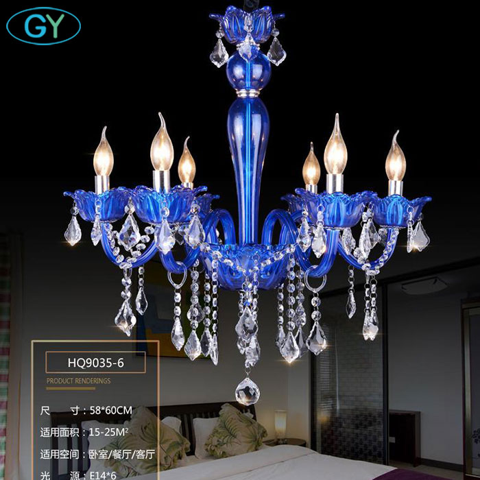European Chandelier Blue Color Crystal Light Living Room Bedroom Light Clothing Shop Cafe KTV Lustres Chandelier fixture