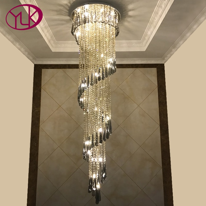 Youlaike Modern Chandelier Lighting Staircase Smoke gray Crystal Lamp Spiral Design Home Decoration Lighting Fixtures