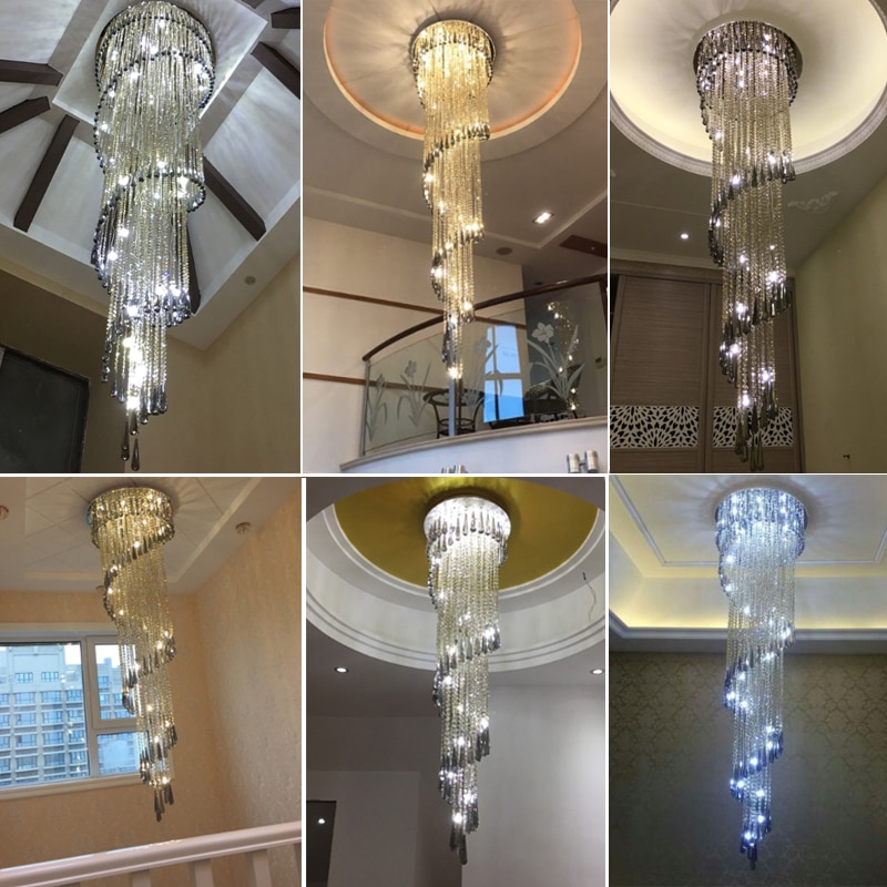 Youlaike Modern Chandelier Lighting Staircase Smoke gray Crystal Lamp Spiral Design Home Decoration Lighting Fixtures