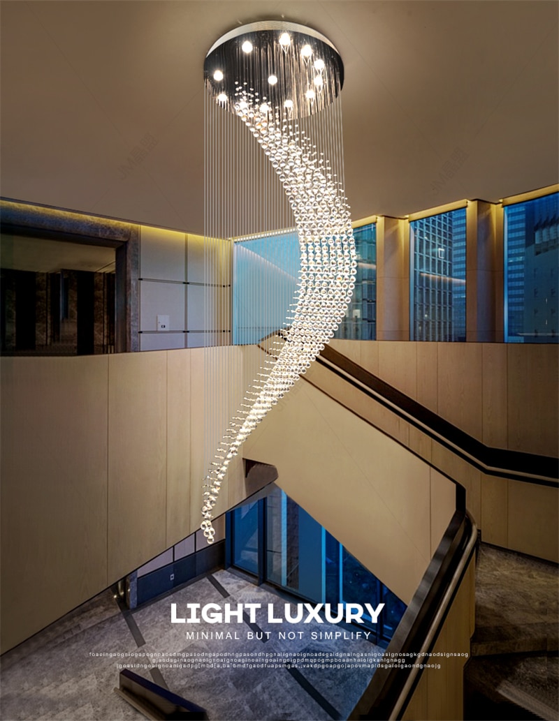 Modern Staircase Crystal Chandelier Luxury Spiral Design Hall Light Fixture Living Dining Room Suspension Wire Cristal Lamp Loft