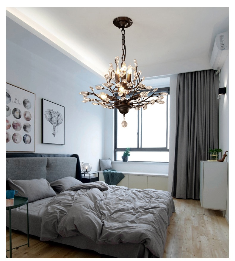 Nordic Chandelier Lustres for Living Room Dining Hotel Lobby Crystal Ceiling Pendant Lamp Home Decor Black Vintage Loft Lighting