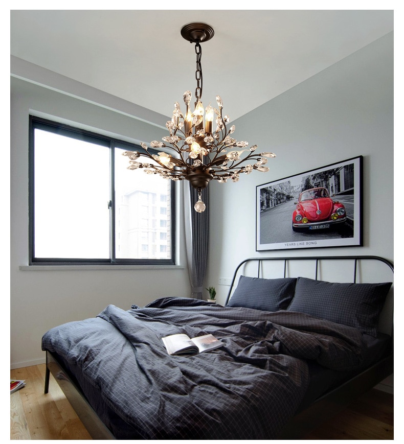 Nordic Chandelier Lustres for Living Room Dining Hotel Lobby Crystal Ceiling Pendant Lamp Home Decor Black Vintage Loft Lighting