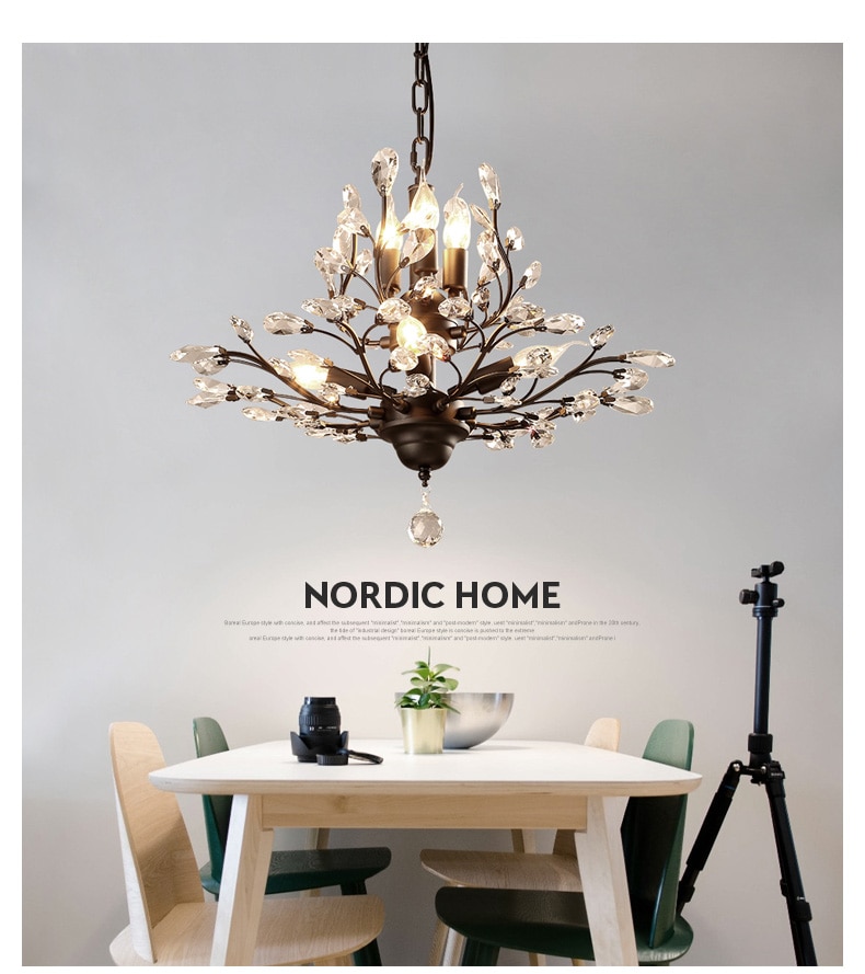 Nordic Chandelier Lustres for Living Room Dining Hotel Lobby Crystal Ceiling Pendant Lamp Home Decor Black Vintage Loft Lighting