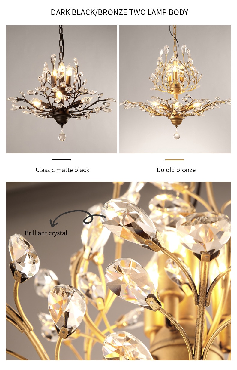 Nordic Chandelier Lustres for Living Room Dining Hotel Lobby Crystal Ceiling Pendant Lamp Home Decor Black Vintage Loft Lighting