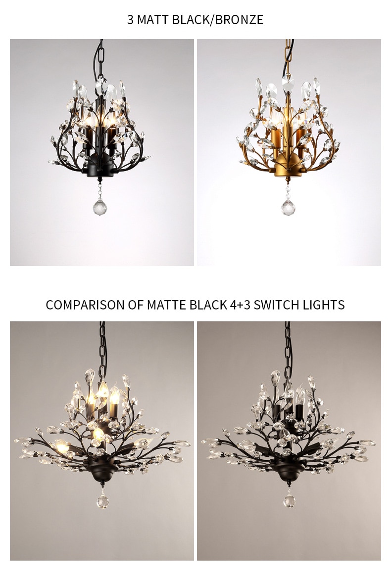 Nordic Chandelier Lustres for Living Room Dining Hotel Lobby Crystal Ceiling Pendant Lamp Home Decor Black Vintage Loft Lighting