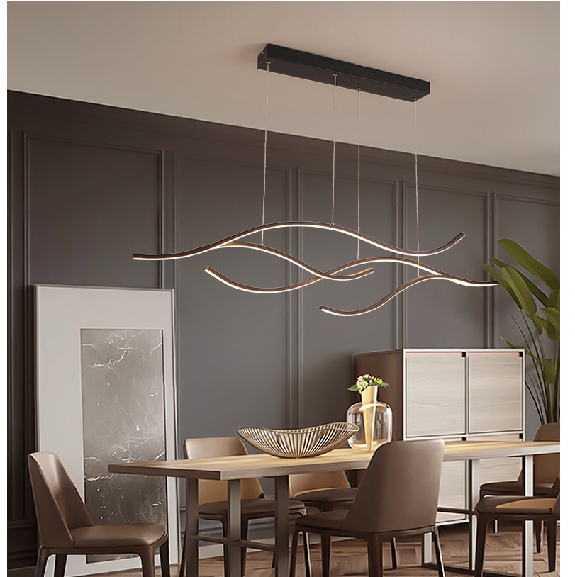 Gold Black LED Chandelier Lighting for Living room Kitchen Avize wave Lustre Avize LED Hanging cord Modern Pendant Chandelier