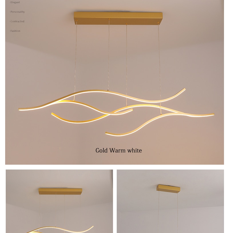 Gold Black LED Chandelier Lighting for Living room Kitchen Avize wave Lustre Avize LED Hanging cord Modern Pendant Chandelier