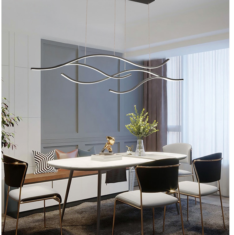 Gold Black LED Chandelier Lighting for Living room Kitchen Avize wave Lustre Avize LED Hanging cord Modern Pendant Chandelier