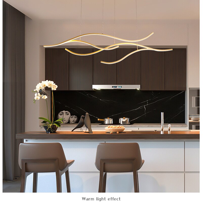 Gold Black LED Chandelier Lighting for Living room Kitchen Avize wave Lustre Avize LED Hanging cord Modern Pendant Chandelier