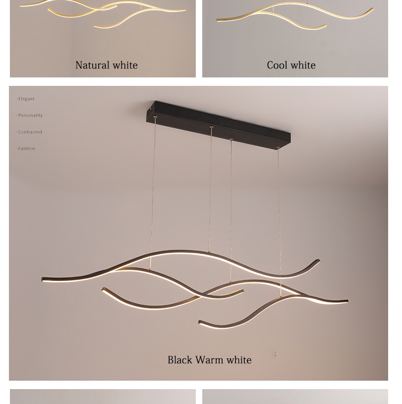 Gold Black LED Chandelier Lighting for Living room Kitchen Avize wave Lustre Avize LED Hanging cord Modern Pendant Chandelier