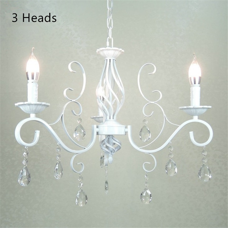 Vintage Wrought Iron Crystal Chandelier E14 Candle Lights Lighting Fixture Retro White Metal Crystal Ceiling Lamp